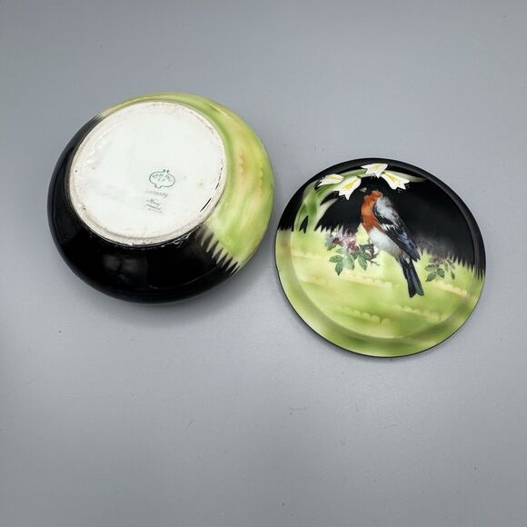 Prov SXE Germany Rd Porcelain Trinket Vanity Dish Handpainted Oriole Bird READ - Picture 10 of 13
